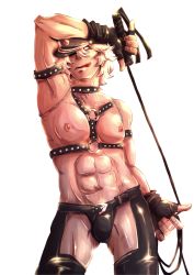 Rule 34 | 1boy, abs, choker, crotch, feif lily0723, fire emblem, fire emblem fates, gloves, hat, leather, male focus, muscular, naughty face, niles (fire emblem), nintendo, pectorals, silver hair, solo, whip