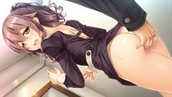 Rule 34 | 1boy, 1girl, ass, blush, brown hair, character request, copyright request, fingering, game cg, long hair