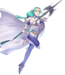 Rule 34 | 1girl, aqua eyes, aqua hair, arm guards, armor, belt, boots, cape, elbow gloves, female focus, fingerless gloves, fire emblem, fire emblem: path of radiance, fire emblem heroes, full body, gloves, hair ornament, headpiece, highres, holding, holding polearm, holding spear, holding weapon, knee boots, long hair, looking away, low-tied long hair, matching hair/eyes, nintendo, non-web source, official art, pantyhose, pikomaro, polearm, shoulder armor, sigrun, solo, spear, transparent background, turtleneck, weapon, white armor, white cape, white footwear