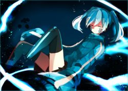 Rule 34 | 1girl, bad id, bad pixiv id, black thighhighs, blue hair, ene (kagerou project), closed eyes, facial mark, jacket, kagerou project, nanase09rr, pleated skirt, sketch, skirt, solo, thighhighs, track jacket, twintails, zettai ryouiki