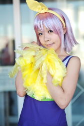 Rule 34 | bow, cheerleader, cosplay, hair bow, highres, hiiragi tsukasa, lucky star, maritsuki haru, photo (medium), pom pom (cheerleading), purple hair