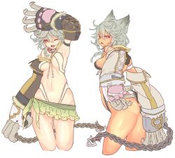 Rule 34 | 10s, 1girl, animal ears, animal hands, areola slip, ass, bad id, bad twitter id, bouncing breasts, breasts, cat ears, claw (weapon), erune, gloves, granblue fantasy, grey hair, groin, hair between eyes, highleg, highleg swimsuit, koza game, lowleg, microskirt, multiple views, navel, one-piece swimsuit, open mouth, paw gloves, red eyes, sarong, sen (granblue fantasy), short hair, simple background, skirt, small breasts, swimsuit, tan, underboob, weapon, wedgie, white background, white one-piece swimsuit