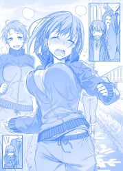 Rule 34 | ai-chan (tawawa), blank eyes, blue theme, blush, bouncing breasts, braid, breasts, clenched teeth, closed eyes, comic, formal, getsuyoubi no tawawa, giving up the ghost, heavy breathing, himura kiseki, inconvenient breasts, jacket, large breasts, monochrome, open mouth, original, pants, running, school uniform, short hair, silent comic, smile, suit, sweat, tears, teeth, track jacket, track pants, track suit, train, train interior, volley-bu-chan (tawawa)