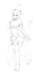 Rule 34 | 10s, 1girl, absurdres, animal ears, bare shoulders, blush, bob cut, breasts, cat ears, cat tail, center opening, choker, cleavage, elbow gloves, facial mark, final fantasy, final fantasy xiv, gloves, greyscale, grin, hat, highres, lips, lm (legoman), md5 mismatch, miqo&#039;te, monochrome, navel, resized, short hair, showgirl skirt, smile, solo, square enix, tail, thighhighs, thighs, tiptoes, toes, upscaled, warrior of light (ff14), whisker markings, wide hips, witch hat