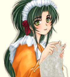 Rule 34 | 1girl, green hair, jochuu-san, knitting, lowres, maid, oekaki, original, solo, yagisaka seto