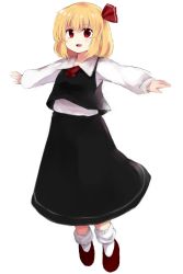 Rule 34 | 1girl, absurdres, bad id, bad pixiv id, blonde hair, embodiment of scarlet devil, fang, female focus, hair ribbon, highres, mika (moc828), open mouth, outstretched arms, pearl flower, red eyes, ribbon, rumia, short hair, solo, touhou, zun (style)