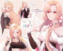 Rule 34 | 1girl, blonde hair, breasts, dongbaegsi, hair ornament, heart, highres, large breasts, long hair, lord of heroes, lumie miratisa, lumie miratisa (fire), one eye closed, pale skin, pink eyes, v, white background