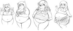 Rule 34 | 1girl, belly, blush, breasts, fat, medium breasts, monochrome, obese, princecoffeecakes, sakuran watanabe, smile, standing, thick thighs, thighs