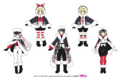 Rule 34 | 2boys, 3girls, belt, black capelet, black coat, black footwear, black gloves, black neckwear, black pants, black shorts, black skirt, blonde hair, blue eyes, blue hair, boots, bow, brown eyes, brown hair, buttons, capelet, character name, coat, coat on shoulders, colored tips, commentary request, crypton future media, double-breasted, full body, fur-trimmed boots, fur-trimmed capelet, fur-trimmed coat, fur-trimmed hood, fur trim, gloves, gradient hair, hair bow, hamudetsu, hat, hat bow, heart, heart in eye, hood, hood up, jacket, kagamine len, kagamine rin, kaito (vocaloid), kneehighs, lamp, looking at viewer, megurine luka, meiko (vocaloid), military, military uniform, miniskirt, multicolored hair, multiple boys, multiple girls, nail polish, naval uniform, neckerchief, necktie, official art, pants, pantyhose, peaked cap, piapro, pink hair, red bow, red hair, red legwear, red nails, red neckwear, red shirt, sailor hat, shirt, shorts, simple background, skirt, socks, spiked hair, standing, striped clothes, striped legwear, striped pantyhose, symbol in eye, two-tone hair, two-tone legwear, uniform, vocaloid, wavy hair, white background, white hair, white headwear, white jacket, white legwear, white pants