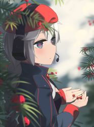 Rule 34 | + +, 1girl, beret, blue eyes, blue jacket, blush, braid, braided ponytail, closed mouth, flower-shaped pupils, girls&#039; frontline, grey hair, hat, headphones, highres, hinami047, jacket, long hair, looking at viewer, looking to the side, ots-12 (girls&#039; frontline), red hat, simple background, solo, star-shaped pupils, star (symbol), symbol-shaped pupils