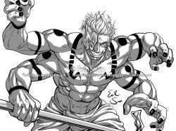 Rule 34 | 1boy, abs, arms up, artist name, biceps, bodypaint, collarbone, deviantart username, ear piercing, evil-siren, extra arms, extra eyes, facebook username, facepaint, forehead, greyscale, grin, happy, holding, holding weapon, jujutsu kaisen, looking at viewer, male focus, monochrome, muscular, muscular male, navel, nipples, pectorals, piercing, plug (piercing), ryoumen sukuna (jujutsu kaisen), short hair, signature, simple background, sketch, smile, solo, stomach, teeth, topless male, twitter username, watermark, weapon, web address, white background