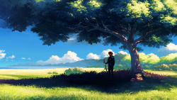 Rule 34 | 1boy, cloud, day, grass, highres, landscape, nature, scenery, tree