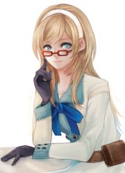 Rule 34 | 1girl, bad id, bad pixiv id, blonde hair, blue eyes, end of eternity, glasses, gloves, hairband, haruhito1211, jewelry, long hair, necklace, reanbell, red-framed eyewear, ribbon, solo