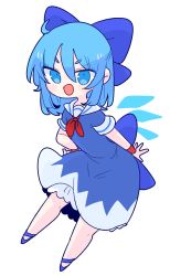 Rule 34 | 1girl, ahoge, bare legs, blue bow, blue dress, blue eyes, blue hair, blue skirt, blue wings, bow, cirno, collared shirt, drawer, dress, hair between eyes, hair bow, hand on own hip, highres, ice, ice wings, legs, looking at viewer, op na yarou, open mouth, red ribbon, red wristband, ribbon, sailor collar, sandals, shirt, short hair, short sleeves, simple background, skirt, smile, solo, touhou, v-shaped eyebrows, white background, wings, wristband