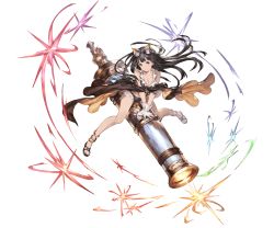 Rule 34 | 10s, 1girl, alternate costume, animal ears, ankle cuffs, anklet, bikini, black eyes, black hair, blunt bangs, breasts, buttons, cape, cat ears, full body, gloves, goggles, goggles on head, granblue fantasy, huge weapon, jessica (granblue fantasy), jewelry, large breasts, long hair, m1 bazooka, minaba hideo, rocket launcher, sandals, shoes, smile, solo, star (symbol), swimsuit, toeless footwear, transparent background, very long hair, weapon, white gloves