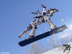 Rule 34 | armored core, armored core: silent line, energy gun, from software, gun, highres, laser rifle, mecha, rifle, robot, snow, snowboard, weapon