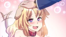 Rule 34 | 1boy, 1girl, animal ears, blonde hair, blue eyes, blush, collar, dog ears, dog girl, dog tail, fang, hand on another&#039;s head, happy, headpat, heart, heart-shaped pupils, hinghoi, looking at another, open mouth, smile, symbol-shaped pupils, tail, tail wagging, watch