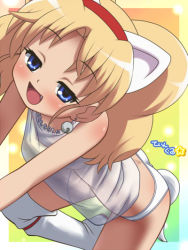 Rule 34 | all fours, animal ears, awa, blonde hair, blue eyes, blush, camisole, cat ears, cat tail, dutch angle, fang, flat chest, half-closed eyes, jewelpet (series), jewelpet twinkle, lingerie, miria marigold mackenzie, naughty face, nipples, open mouth, panties, see-through, smile, socks, tail, underwear