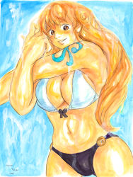 Rule 34 | 1girl, artist request, bikini, breasts, cleavage, highres, large breasts, nami (one piece), one piece, swimsuit
