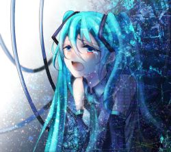 Rule 34 | 1girl, bad id, bad pixiv id, crying, crying with eyes open, detached sleeves, hatsune miku, kyashii (a3yu9mi), long hair, solo, tears, twintails, very long hair, vocaloid