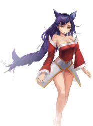 Rule 34 | 1girl, ahri (league of legends), animal ears, bare shoulders, black hair, breasts, cleavage, detached sleeves, facial mark, fox ears, highres, korean clothes, league of legends, long hair, riftgarret, sketch, solo, very long hair, whisker markings, yellow eyes
