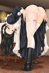 Rule 34 | 00s, 1girl, apron, ass, bent over, black dress, black eyes, black hair, blush, boots, candle, clothes lift, dress, dress lift, egg vibrator, garter belt, genmukan, long hair, looking back, maid, maid apron, maid headdress, panties, panty pull, ribbon, sex toy, solo, standing, thighhighs, tony taka, underwear, undressing, vibrator, vibrator in thighhighs, watase nozomi, white panties, white thighhighs