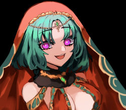 Rule 34 | 1girl, artist request, black background, fate/grand order, fate (series), green hair, looking at viewer, purple eyes, salome (fate), smile, tagme, veil
