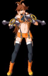 Rule 34 | 1girl, ;3, animal ears, animated, animated gif, arc system works, bare shoulders, blazblue, blazblue: continuum shift, breasts, brown hair, gloves, lowres, makoto nanaya, miniskirt, short hair, skirt, squirrel ears, squirrel tail, tail, thighhighs, underboob, wink
