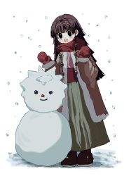 Rule 34 | 1girl, alluka zoldyck, black eyes, black hair, gloves, hair ornament, hairband, highres, hunter x hunter, japanese clothes, kasukasugom1, long hair, long sleeves, multi-tied hair, open mouth, red gloves, red scarf, scarf, smile, snow, snowman, solo