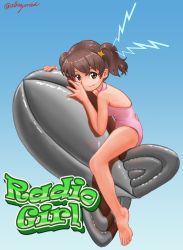 Rule 34 | 10s, 1girl, abazu-red, alisa (girls und panzer), brown eyes, brown hair, girls und panzer, highres, md5 mismatch, nose art, one-piece swimsuit, pink one-piece swimsuit, resized, resolution mismatch, short twintails, solo, source larger, swimsuit, twintails, twitter username