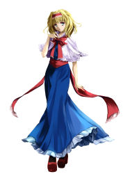 Rule 34 | 1girl, absurdres, alice margatroid, blonde hair, blue dress, blue eyes, bow, bowtie, capelet, dress, full body, highres, katsuko (tohyarei), kirisame marisa, looking at viewer, parted lips, red bow, red bowtie, red footwear, sash, shoes, short hair, solo, standing, touhou