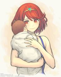 Rule 34 | 2girls, baby, baby carry, carrying, earrings, gem, glimmer (xenoblade), gofelem, headpiece, holding baby, jewelry, mother and child, mother and daughter, multiple girls, pyra (xenoblade), red eyes, red hair, short hair, smile, swaddled, swept bangs, tiara, xenoblade chronicles (series), xenoblade chronicles 2, xenoblade chronicles 3, xenoblade chronicles 3: future redeemed