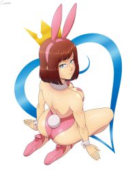 Rule 34 | 1girl, artist name, ass, bare shoulders, blue eyes, breasts, rabbit ears, playboy bunny, canime, cleavage, detached collar, fake animal ears, high heels, kairi (kingdom hearts), kingdom hearts, looking at viewer, red hair, signature, solo