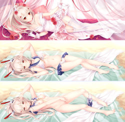 Rule 34 | 1girl, ayanami (azur lane), azur lane, barefoot, beach, bed, bed sheet, bikini, bikini around one leg, bikini top lift, blue sailor collar, blush, breasts, canopy bed, choker, cleavage, clothes lift, collarbone, curtains, day, dress, dress lift, female masturbation, fingering, flower, garter straps, gloves, hair between eyes, hair flower, hair ornament, lifting own clothes, long hair, looking at viewer, lying, masturbation, medium breasts, nipples, on back, on side, outdoors, parted lips, pillow, ponytail, red eyes, red flower, red rose, retrofit (azur lane), rose, sailor bikini, sailor collar, silver hair, sleeveless, sleeveless dress, smile, summer-d (dodojune), swimsuit, thighhighs, underboob, variations, very long hair, wedding dress, white bikini, white dress, white gloves, white thighhighs, zettai ryouiki