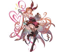 Rule 34 | 1girl, ;d, belt, black bow, black footwear, black thighhighs, blush, boots, bottle, bow, bowl, brown hair, chocolate, clarisse (granblue fantasy), clarisse (valentine) (granblue fantasy), corset, detached sleeves, full body, granblue fantasy, hair ribbon, hairband, high heel boots, high heels, long hair, looking at viewer, low twintails, minaba hideo, mixing bowl, official art, one eye closed, open mouth, plaid, plaid skirt, red skirt, ribbon, skirt, smile, solo, swept bangs, thigh boots, thighhighs, transparent background, twintails, valentine, very long hair, whisk
