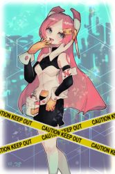 Rule 34 | blue eyes, clrpty, gloves, kirby: planet robobot, kirby (series), long hair, nintendo, open mouth, pencil skirt, pink hair, skirt, smile, susie (kirby), yellow gloves