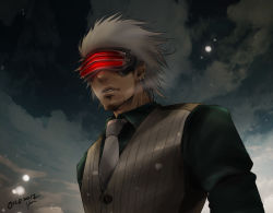 Rule 34 | 10s, 1boy, 2012, beard, capcom, earrings, facial hair, godot (ace attorney), ace attorney, phoenix wright: ace attorney - trials and tribulations, jewelry, male focus, necktie, snow, solo, vest, visor, white hair, yumi (soak1111)