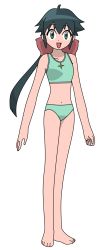 Rule 34 | azumaya koyuki, barefoot, bikini, bow, bowtie, dark green hair, green eyes, highres, keroro gunsou, ponytail, solo, sports bikini, swimsuit
