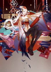 Rule 34 | 1girl, alternate costume, awkoku, bell, between legs, black feathers, black pantyhose, closed mouth, comb, feathers, full body, geta, hair ornament, head wings, highres, japanese clothes, kimono, lipstick, long hair, looking at viewer, makeup, onmyoji, pantyhose, red lips, rope, sash, shimenawa, short eyebrows, sitting, solo, ubume (onmyoji), very long hair, white hair, wide sleeves, winged arms, wings