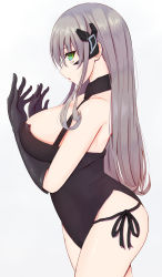 Rule 34 | 1girl, absurdres, ass, bare shoulders, black gloves, breasts, earpiece, facial mark, gager (girls&#039; frontline), girls&#039; frontline, gloves, green eyes, grey hair, highres, large breasts, leotard, long hair, looking at viewer, open mouth, pao mian+dan, sangvis ferri, solo