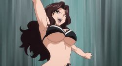 Rule 34 | 1girl, animated, animated gif, breasts, brown hair, cana alberona, cleavage, fairy tail, huge breasts, large breasts, long hair, lowres, solo, tattoo, underboob