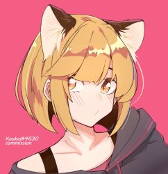 Rule 34 | 1girl, animal ears, brown eyes, brown hair, cat ears, choi dal dal, commission, girls of the wild&#039;s, nuggetkouhai, original, pink background, simple background, solo