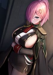 Rule 34 | 1girl, aiguillette, arm under breasts, azur lane, black cape, black jacket, black pantyhose, black skirt, breasts, cape, closed mouth, commentary request, cowboy shot, earrings, epaulettes, expressionless, gloves, green eyes, grey eyes, hair between eyes, hair ornament, hair over eyes, hair over one eye, hairclip, highres, jacket, jacket on shoulders, jewelry, large breasts, long hair, long sleeves, looking at viewer, manda (manda9n), military, military uniform, miniskirt, neckerchief, oversized clothes, pantyhose, partial commentary, pencil skirt, pink hair, ponytail, red neckerchief, shadow, sideboob, sidelocks, skirt, solo, standing, trieste (azur lane), uniform, white gloves