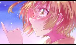 Rule 34 | 1girl, blonde hair, blush, closed mouth, from side, highres, hugtto! precure, kagayaki homare, kyoutsuugengo, letterboxed, portrait, precure, profile, short hair, smile, solo, tears, yellow eyes