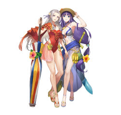 Rule 34 | 2girls, absurdres, altina (fire emblem), blue eyes, blue hair, breasts, cape, cleavage, clothing cutout, commentary request, covered navel, edelgard von hresvelg, fire emblem, fire emblem: radiant dawn, fire emblem: three houses, fire emblem heroes, flower, frilled one-piece swimsuit, frills, hair flower, hair ornament, halterneck, hat, highres, holding, kakage, long hair, medium breasts, multiple girls, navel, navel cutout, nintendo, official art, one-piece swimsuit, parted bangs, pool toy, red one-piece swimsuit, sandals, simple background, smile, sun hat, swimsuit, thighs, umbrella, very long hair, white background, white hair