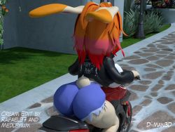 Rule 34 | ass, biker clothes, cream the rabbit, dman3d, highres, long ears, motor vehicle, short shorts, shorts, sonic (series), tagme, thick thighs, thighs