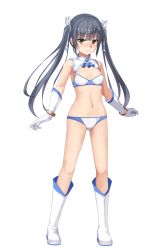 Rule 34 | 1girl, bikini, black hair, blush, breasts, brown eyes, cleavage, detached collar, eto, full body, gloves, hair ribbon, highres, long hair, looking at viewer, magical girl, medium breasts, navel, original, ribbon, smile, solo, standing, swimsuit, transparent background, twintails