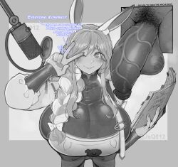Rule 34 | 1boy, 1girl, absurdres, alternate breast size, animal ear fluff, animal ears, blush, book, braid, braided ponytail, breasts, erection, greyscale, highres, hololive, huge breasts, huge penis, huge testicles, jsq012, long hair, looking at viewer, mature female, microphone, monochrome, open book, pekomama, penis, rabbit ears, rabbit girl, recording studio, script, short eyebrows, smile, studio microphone, testicles, thick eyebrows, uncensored, v, veins, veiny penis, virtual youtuber
