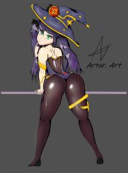 Rule 34 | absurdres, ass, bad anatomy, fine art parody, game, genshin impact, hat, highres, mona (genshin impact), pantyhose, parody, self-upload, solo, twintails, uncensored, witch hat