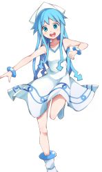 Rule 34 | 1girl, blue eyes, blue hair, dress, hat, ikamusume, long hair, open mouth, shinryaku! ikamusume, solo, tentacle hair, unacchi (nyusankin)